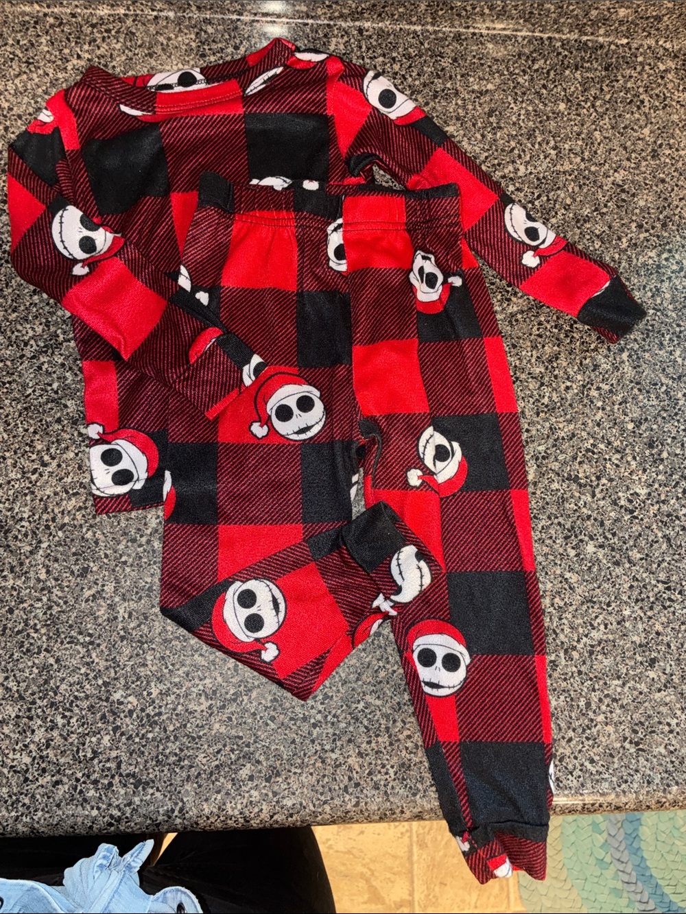Disney Red and Black Buffalo Plaid Kids Pajama Set with Skull Faces